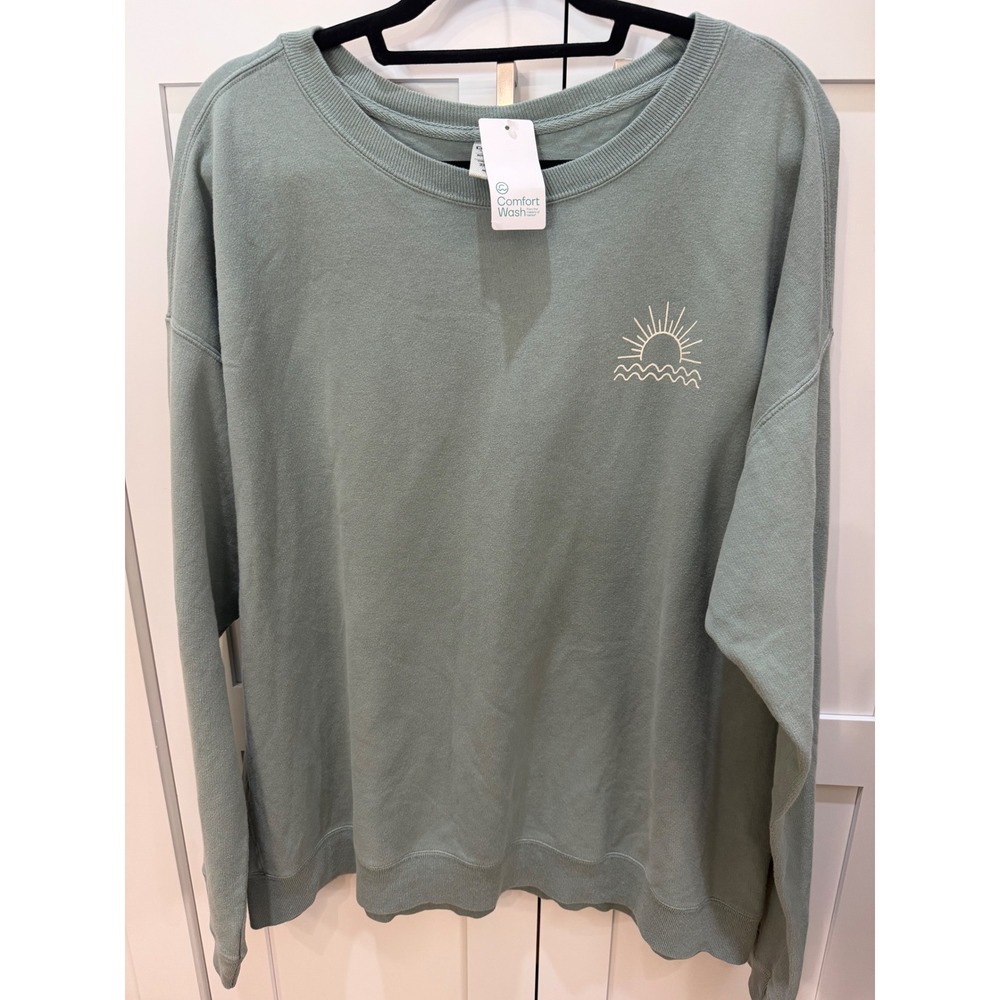 ComfortWash Hanes Cest La Vie Sweatshirt Antique Jade Green 2XL Graphic Crewneck